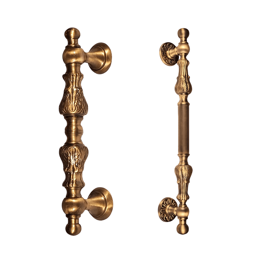 FANCY BRASS EMBOSSED DOOR HANDLE (ANTIQUE)